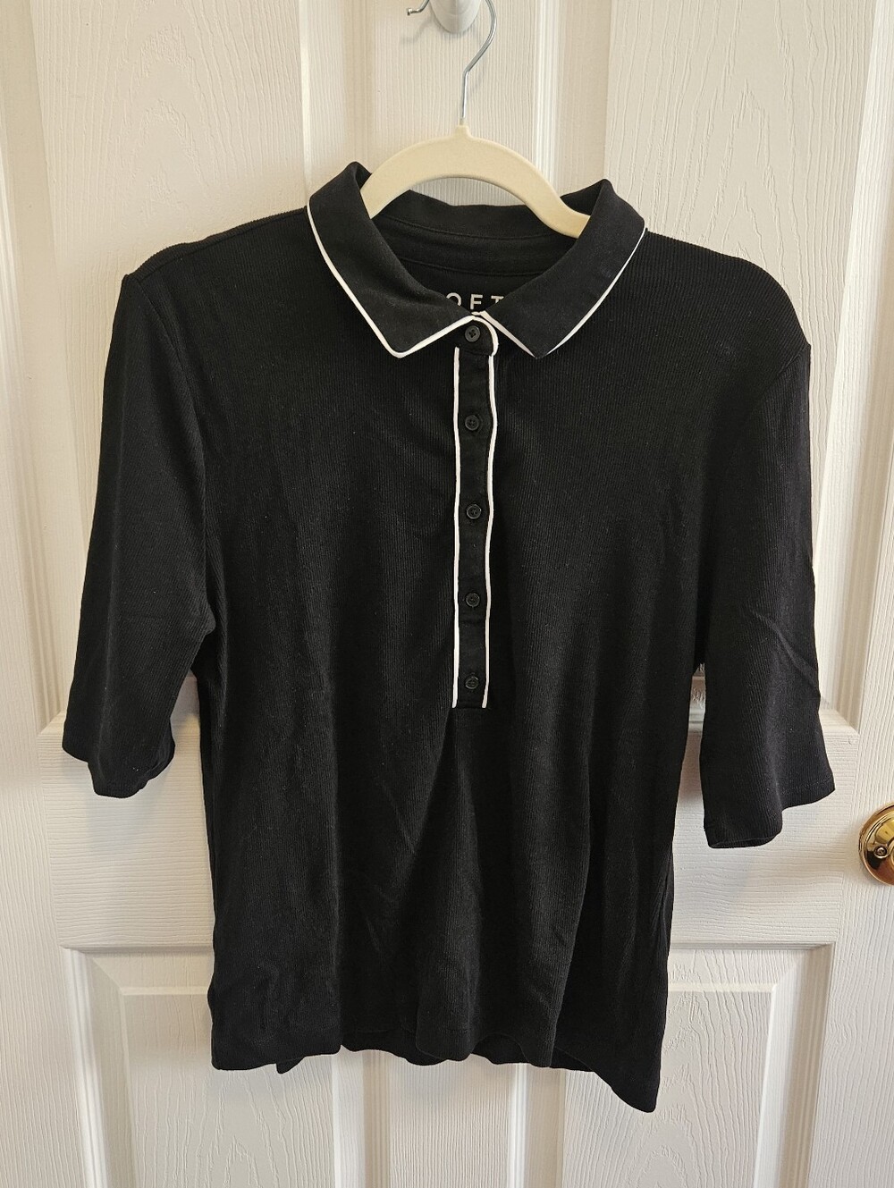 Loft Black Ribbed Knit Cotton Polo
